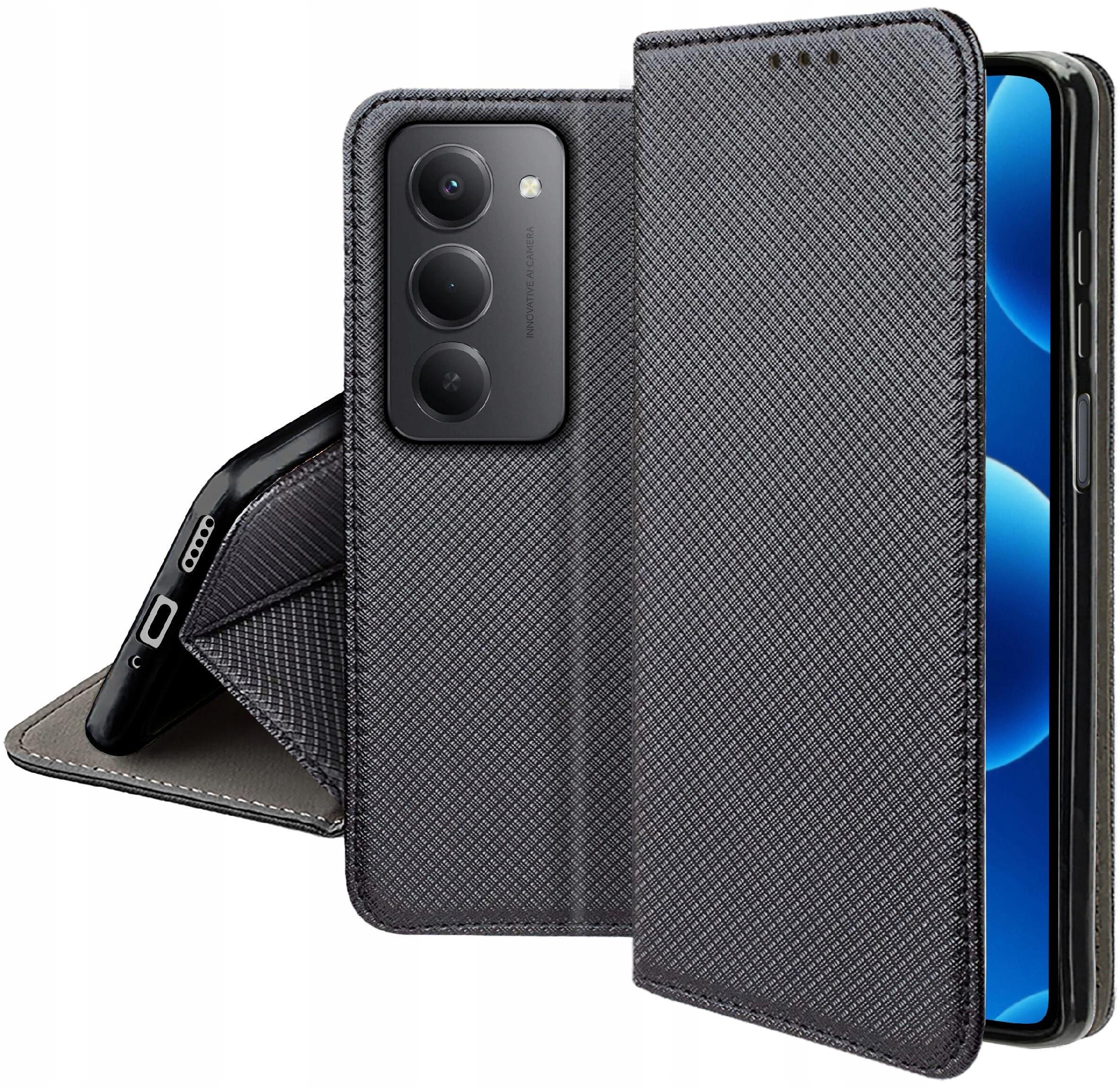 Etui MAGNET do Xiaomi Redmi 15 4G | 5G Zamykane Czarne Futerał + Szkło 9H