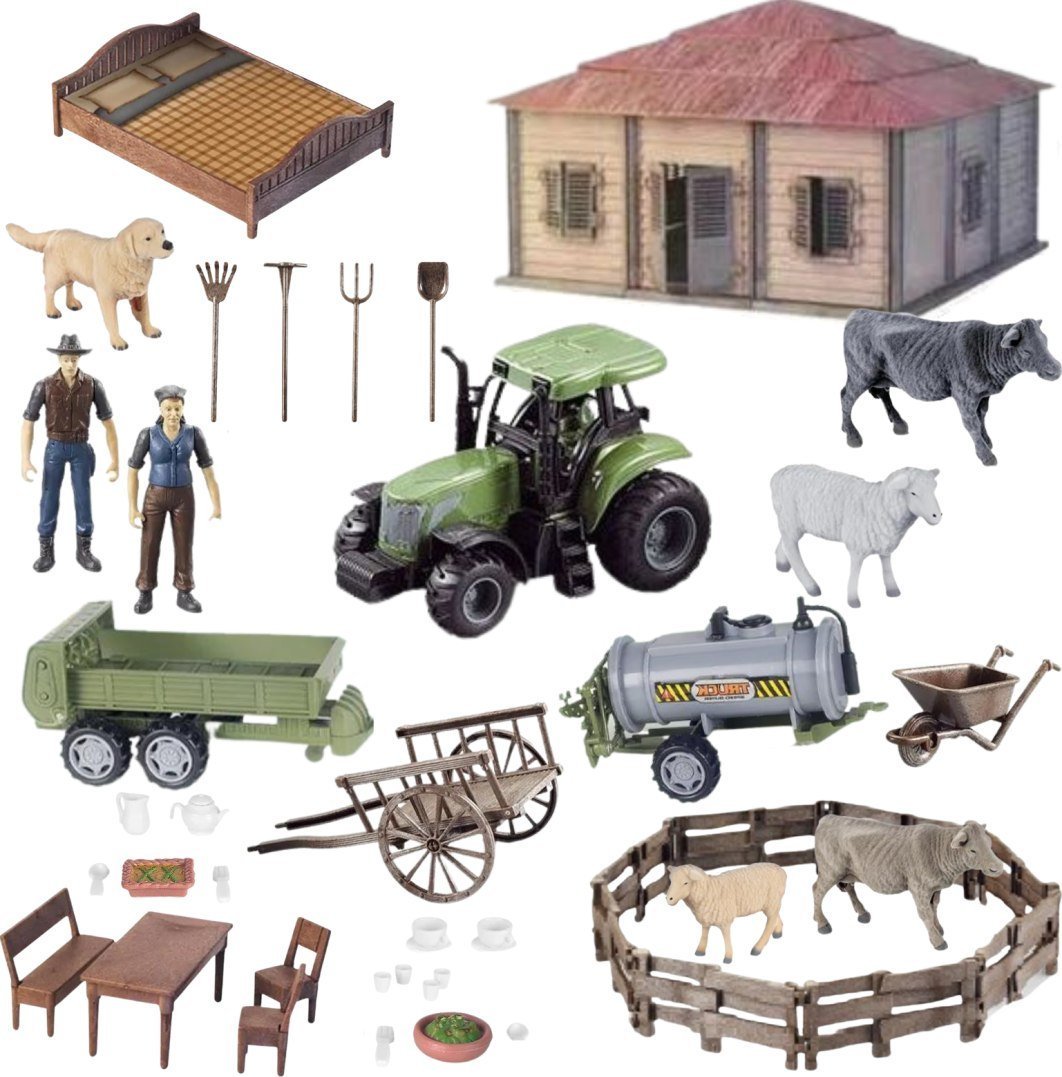 ProNice ZESTAW FARMA DOMEK ROLNIKA TRAKTOR ZWIERZĘTA 2 ROLNIKÓW NARZĘDZIA AKCESORIA