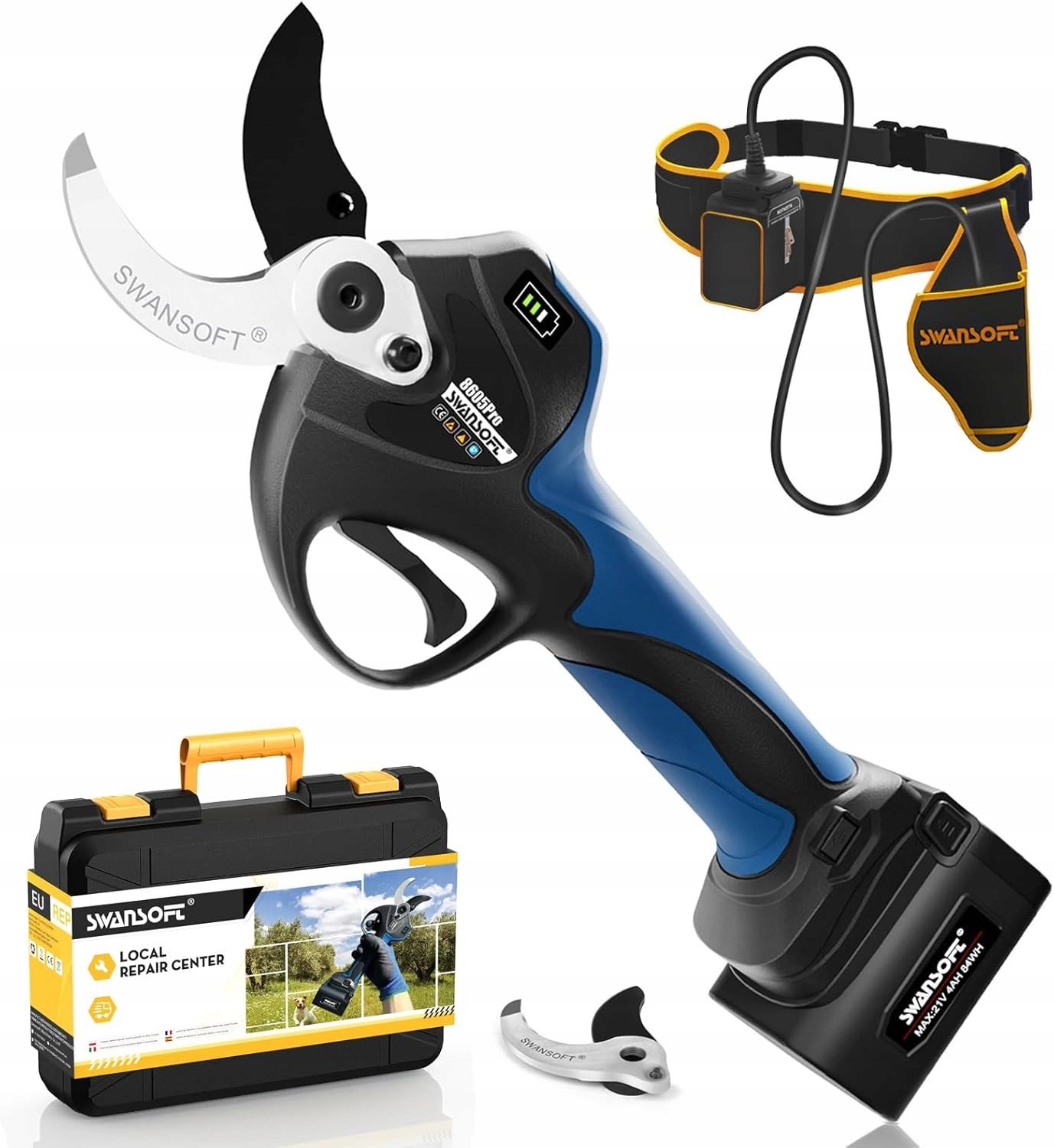 Nożyce akumulatorowe SWANSOFT 40mm z przedłużaczem 1050W 2x4 Ah 12h pracy