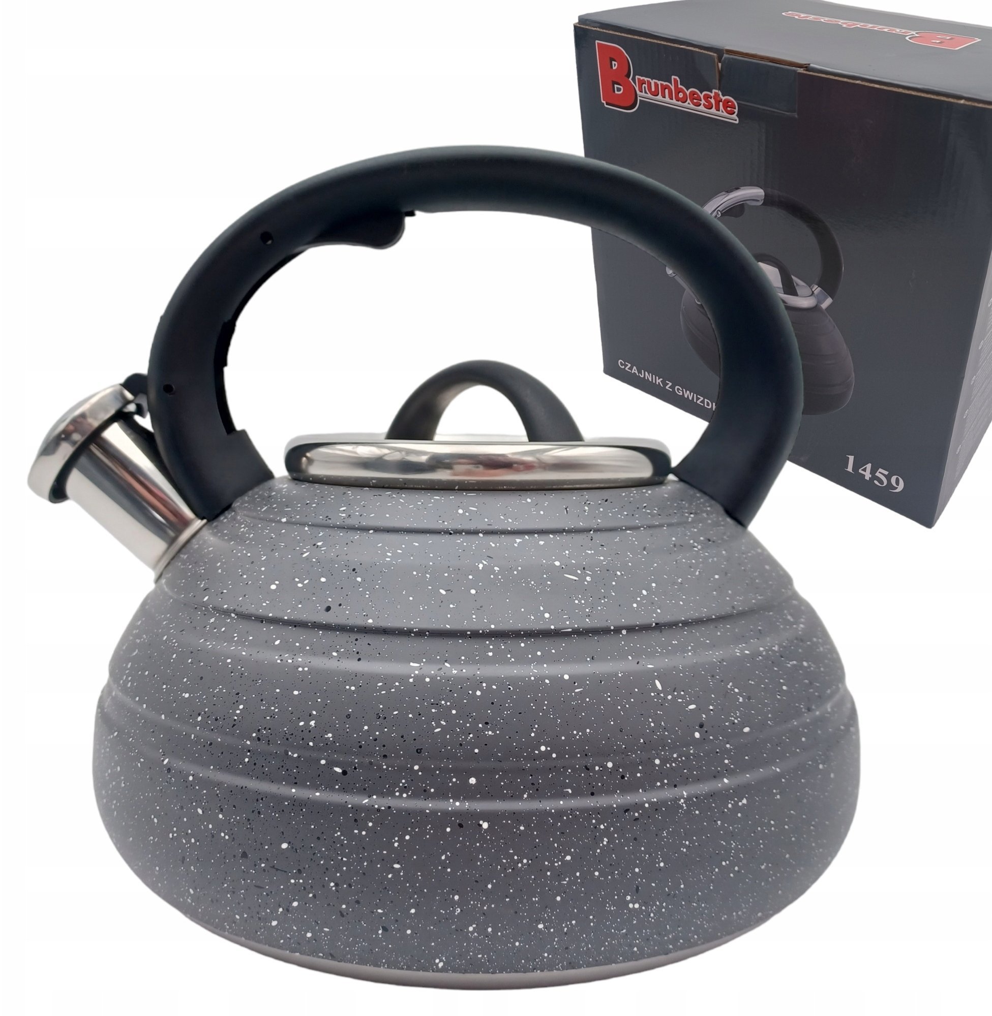 Brunbeste czajnik stalowy z gwizdkiem tradycyjny do gazu i indukcji duży czarny marmurkowy 3L BB-1454