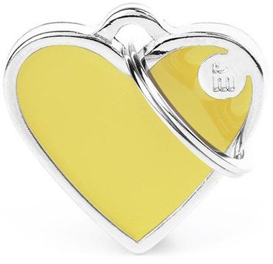 Zawieszka Adresówka Identyfikator z grawerem dla psa i kota serce żółte z obramówką S