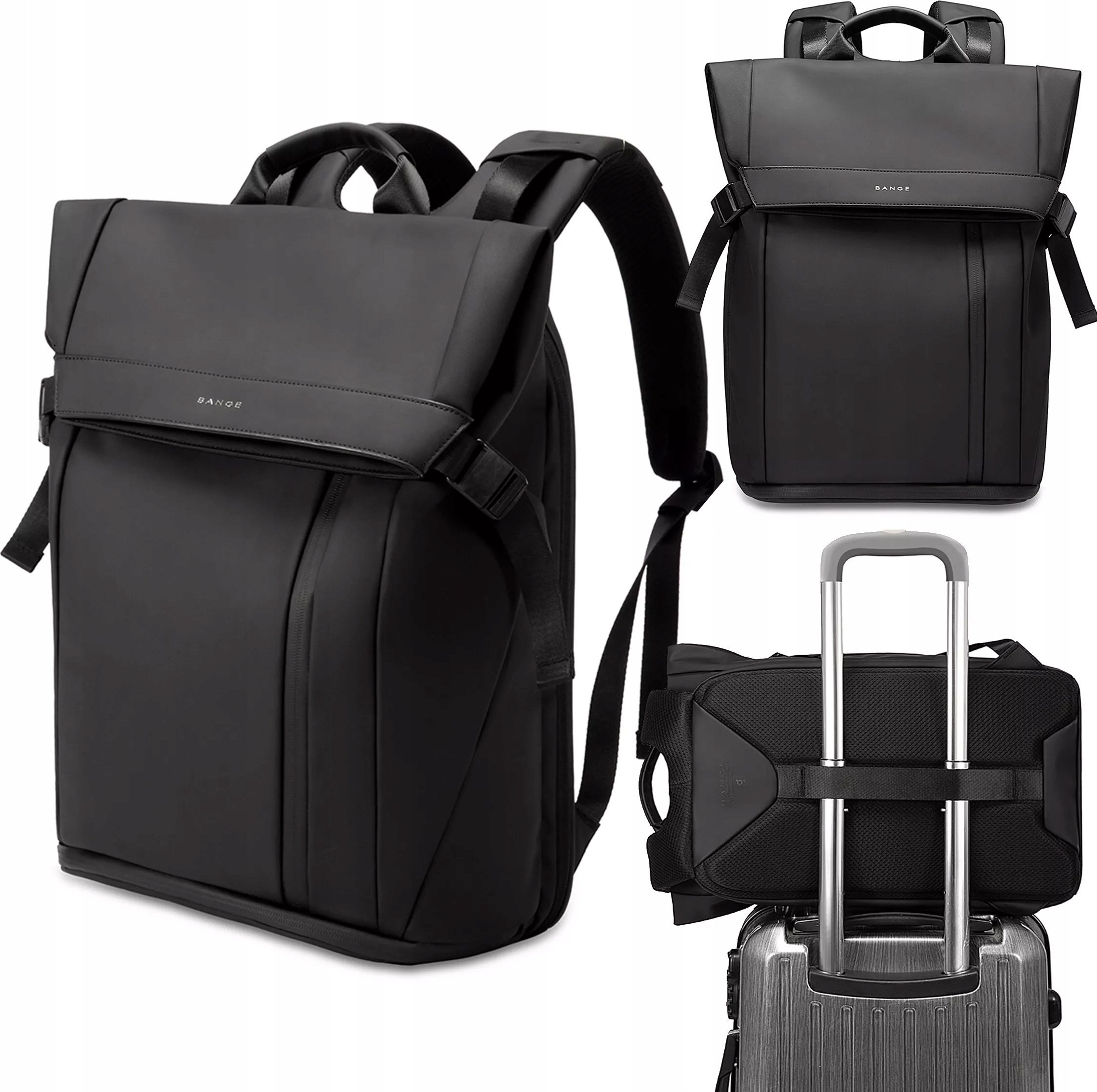 Plecak wodoodporny Bange na laptopa 15.6" miejski podróżny 44x30x17 cm do pracy samolotu męski damski Czarny