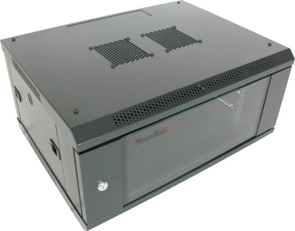 Szafa XtendLan 19" szafka ścienna 4U 600x450, nosność 60 kg, szklane drzwi, spawany, czarny