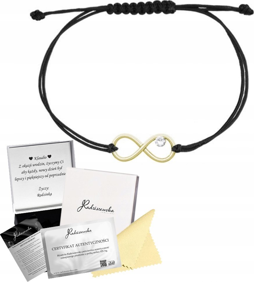 Radziszewska Jewellery Bransoletka Złota Nieskończoność Sznurek 925 Prezent Kobieta DEDYKACJA