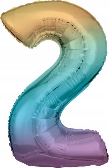 AMSCAN Balon foliowy duża cyfra 2 Tęcza Pastel 57x86cm N34 spakowany 9909700