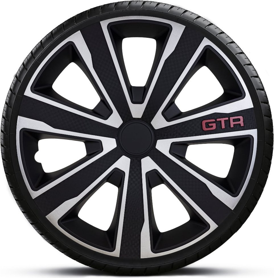 Komplet kołpaków na felgi stalowe GTR Carbon Silver Black 16 cali