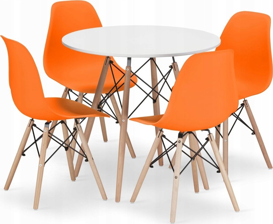 Leobert Zestaw stół okrągły TODI 80 biały + 4 krzesła OSAKA pomarańczowe