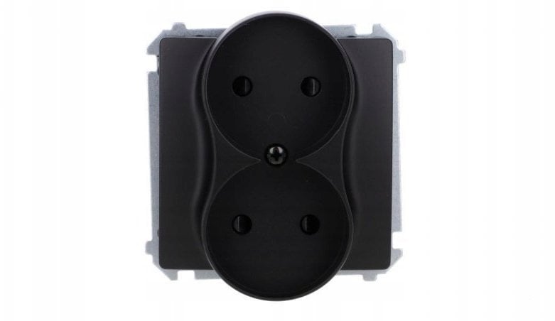 Simon Basic Gniazdo wtyczkowe podwójne bez uziemienia (moduł) z przesł. torów prąd.,16A, 250V, zac. śrubowe czarny BMG2MZ.01/49