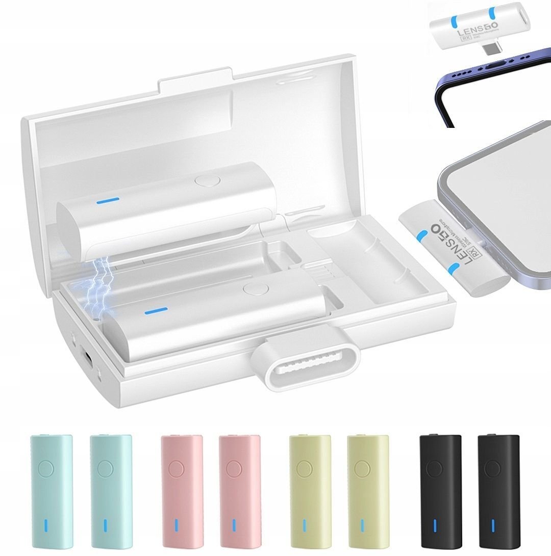 Mikrofon LensGo 2x Bezprzewodowy Mikrofon Krawatowy Box Ładowarka / 518c Type-c