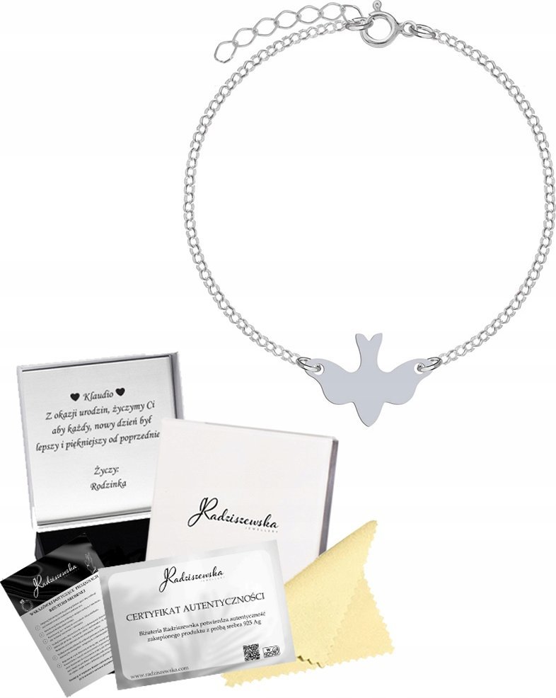 Radziszewska Jewellery Bransoletka Srebrna Gołębica Duch Święty 925 Prezent GRAWER GRATIS
