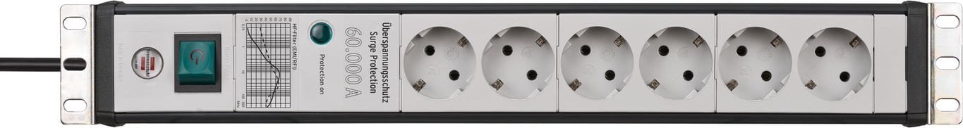 Kabel zasilający Brennenstuhl 1156057696 rozgałęziacz 3 m 6 x gniazdo sieciowe Wewnętrzna Czarny, Jasny Szary