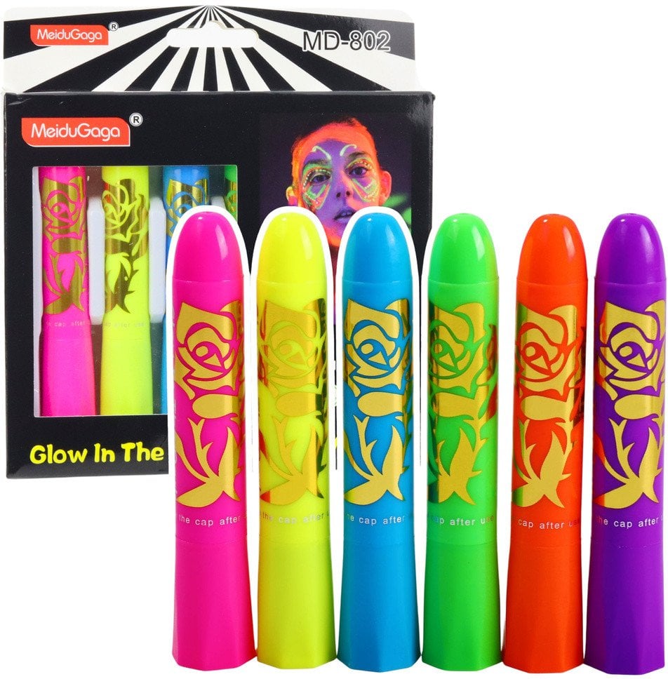 Zestaw Do Malowania Twarzy Pisaki Kredki Neonowe UV Fluorescencyjne 6szt LEAN
