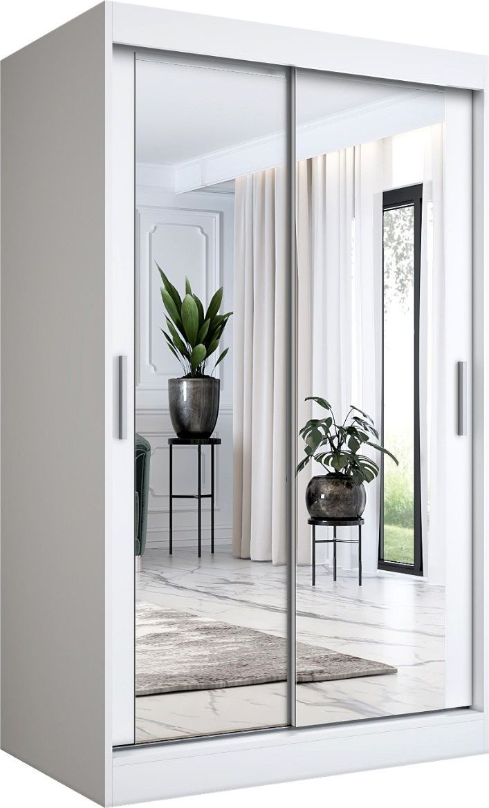 MKPOL Szafa przesuwna MODUO COMFORT 120 biała mat z dwoma lustrami