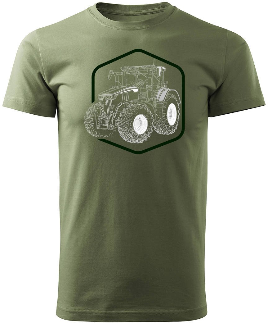 Koszulka z traktorem John Deere koszulka dla rolnika męska khaki REGULAR S