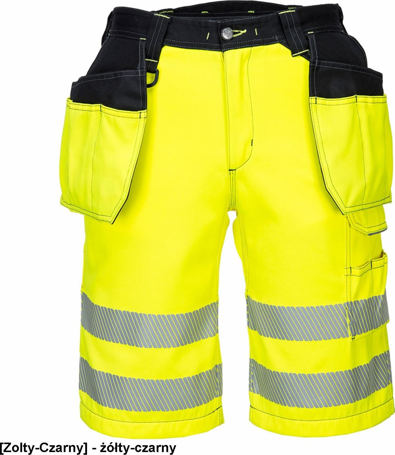 Portwest PW343 - Krótkie spodnie ostrzegawcze PW3 z kieszeniami kaburowymi - żółty-czarny 32