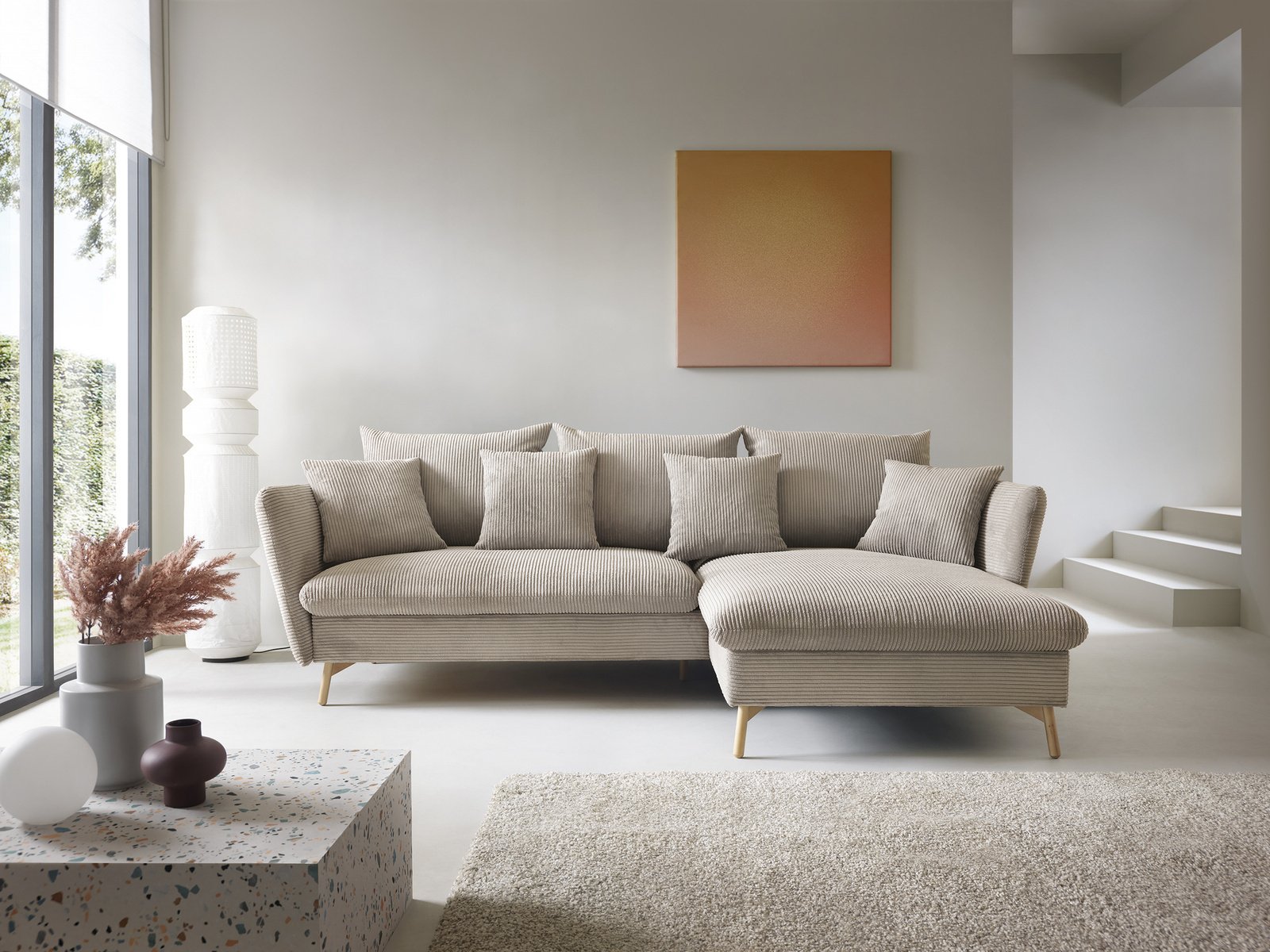 Narożnik skandynawski z funkcją spania MORRE Poso 02 Beżowy sztruks