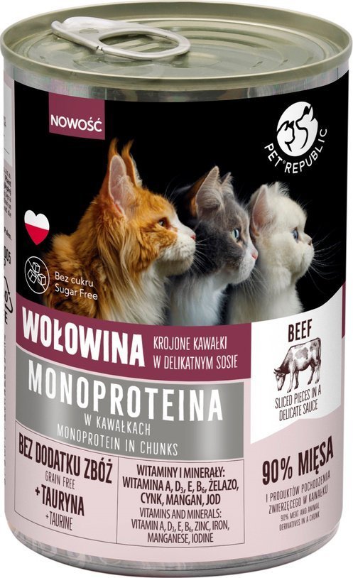 Pet Republic PetRepublic karma monoproteinowa wołowa dla kota, kawałki w sosie 400g