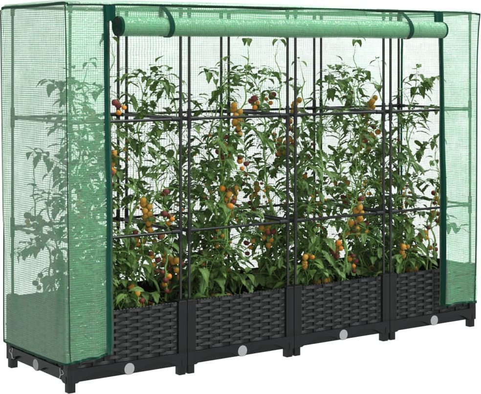 vidaXL vidaXL Podwyższona donica ze szklarnią, wygląd rattanu, 160x40x123 cm