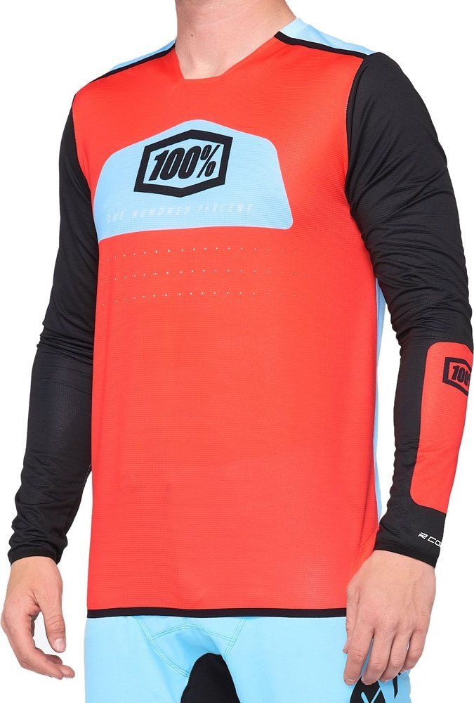 100% Koszulka męska 100% R-CORE X Jersey długi rękaw fluo red black roz. L (NEW)