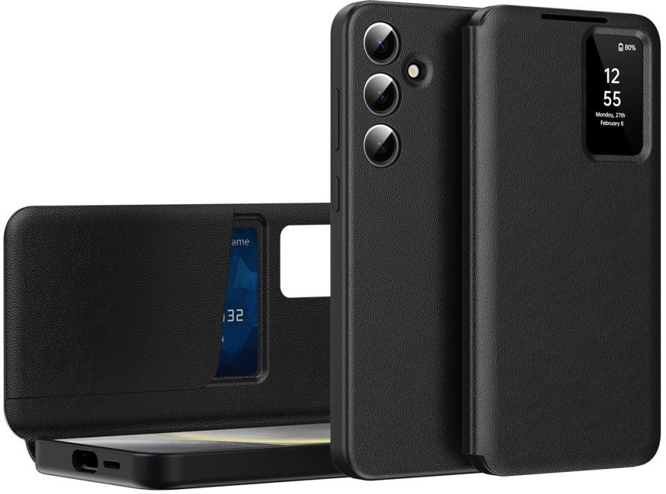 Etui z klapką Smart View do Samsung Galaxy S25 Plus, skórzane, czarne