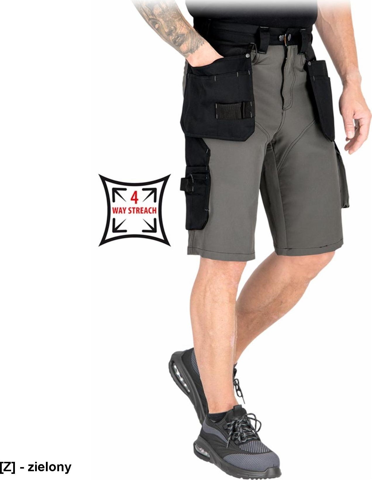 R.E.I.S. LH-VERDON-TS - Spodnie ochronne do pasa z krótkimi nogawkami męskie 4-kierunkowy stretch wyprofilowane kolana 4 kieszenie końcówka klucze 90%