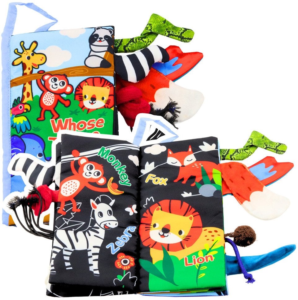 Miękka Książeczka Edukacyjna Szeleszcząca Zwierzęta Ogonki Dla Niemowląt Niebieska