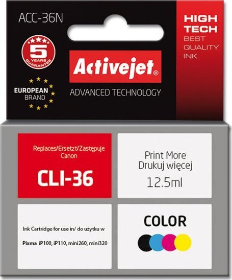 Tusz Activejet Tusz Activejet ACC-36N (zamiennik Canon CLI-36 Supreme 12.5 ml kolor)