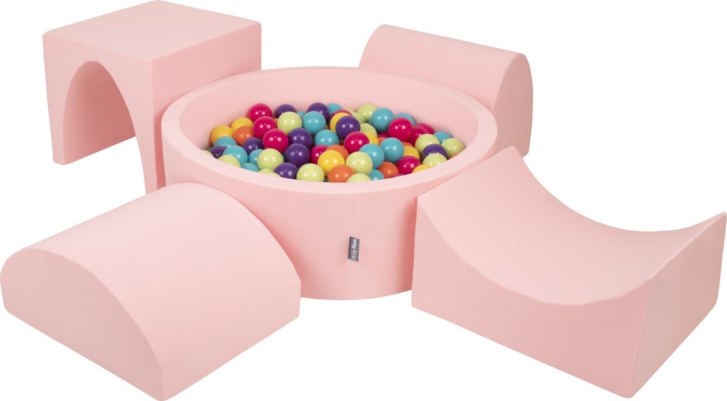 KiddyMoon KiddyMoon Piankowy plac zabaw PPZP-OK30D-135 z piłeczkami różowy: jasny zielony-żółty-turkus-pomarańcz-ciemny róż-fiolet basen 300/górka/tun