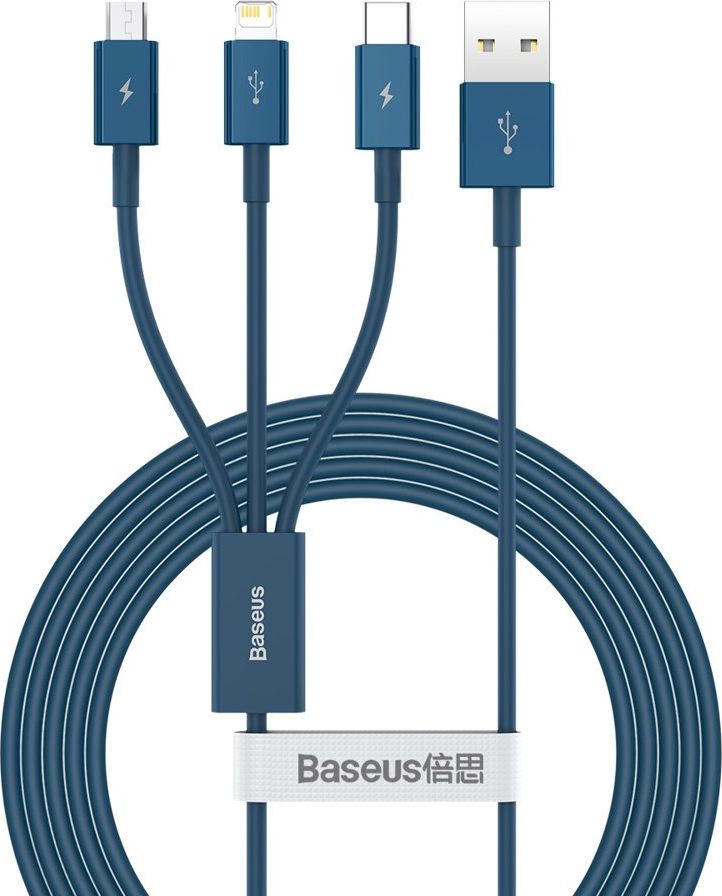Kabel USB Baseus USB-A - miniUSB + microUSB + Lightning + USB-C 1.5 m Niebieski (CAMLTYS-03)