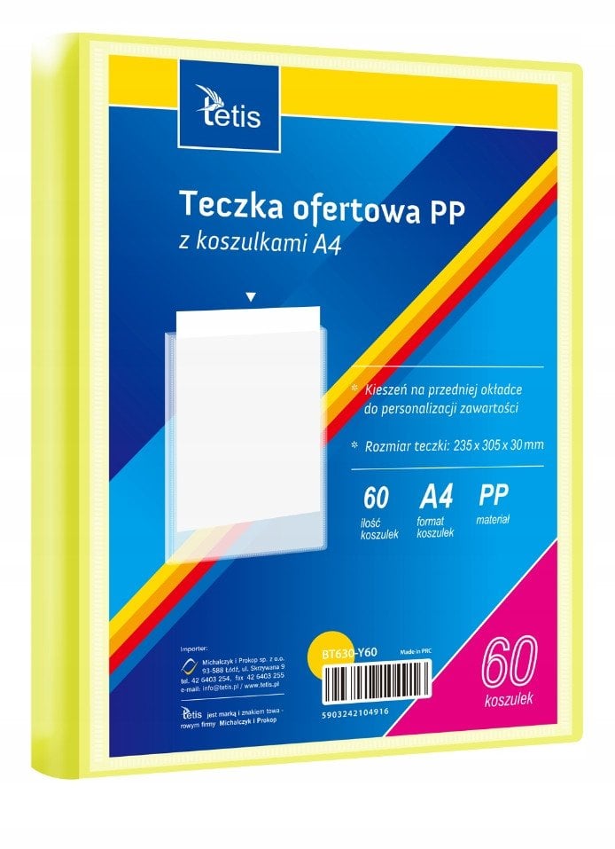 Teczka ofertowa A4 PP + 60 koszulek żółta BT630-Y60 tetis