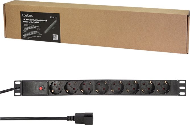 Listwa zasilająca LogiLink 19 PDU 8 x CEE 7/3 socket with IEC plug and overload protection