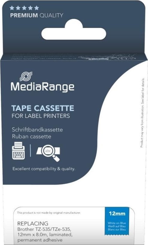 MediaRange MediaRange Schriftbandka. Brother TZ-535/TZe-535 12mm 8m ws