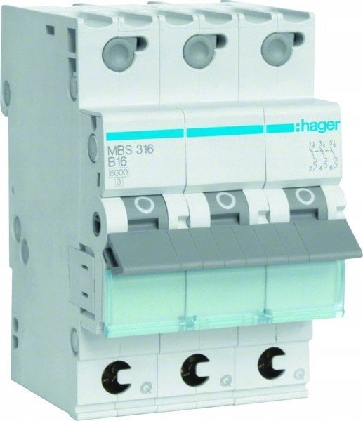 Hager circuit breaker 3p. B-16A,6kA,3M QC MBS316