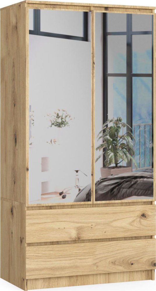 Fabryka Mebli Akord Szafa S 90 cm 2 drzwi 2 szuflady 2 lustra - dąb artisan