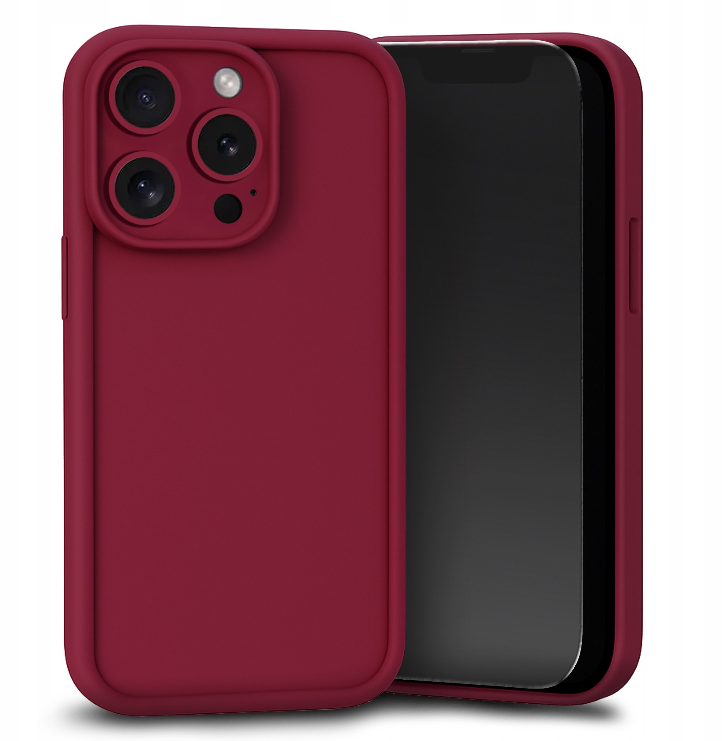 Etui do iPhone 15 Pro Max (Bordowe, Silikonowe, Matowe, Wzmocnione) Szkło