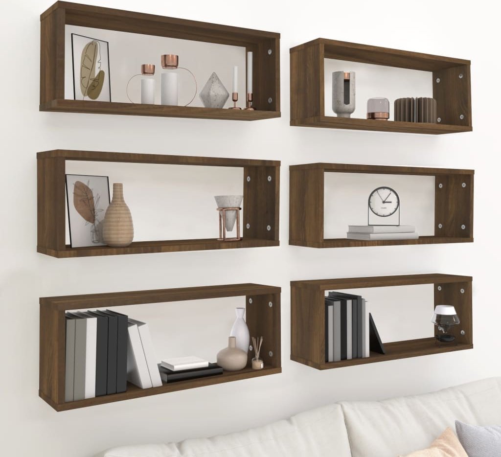 vidaXL vidaXL Półki ścienne, 6 szt., brązowy dąb, 60x15x23 cm