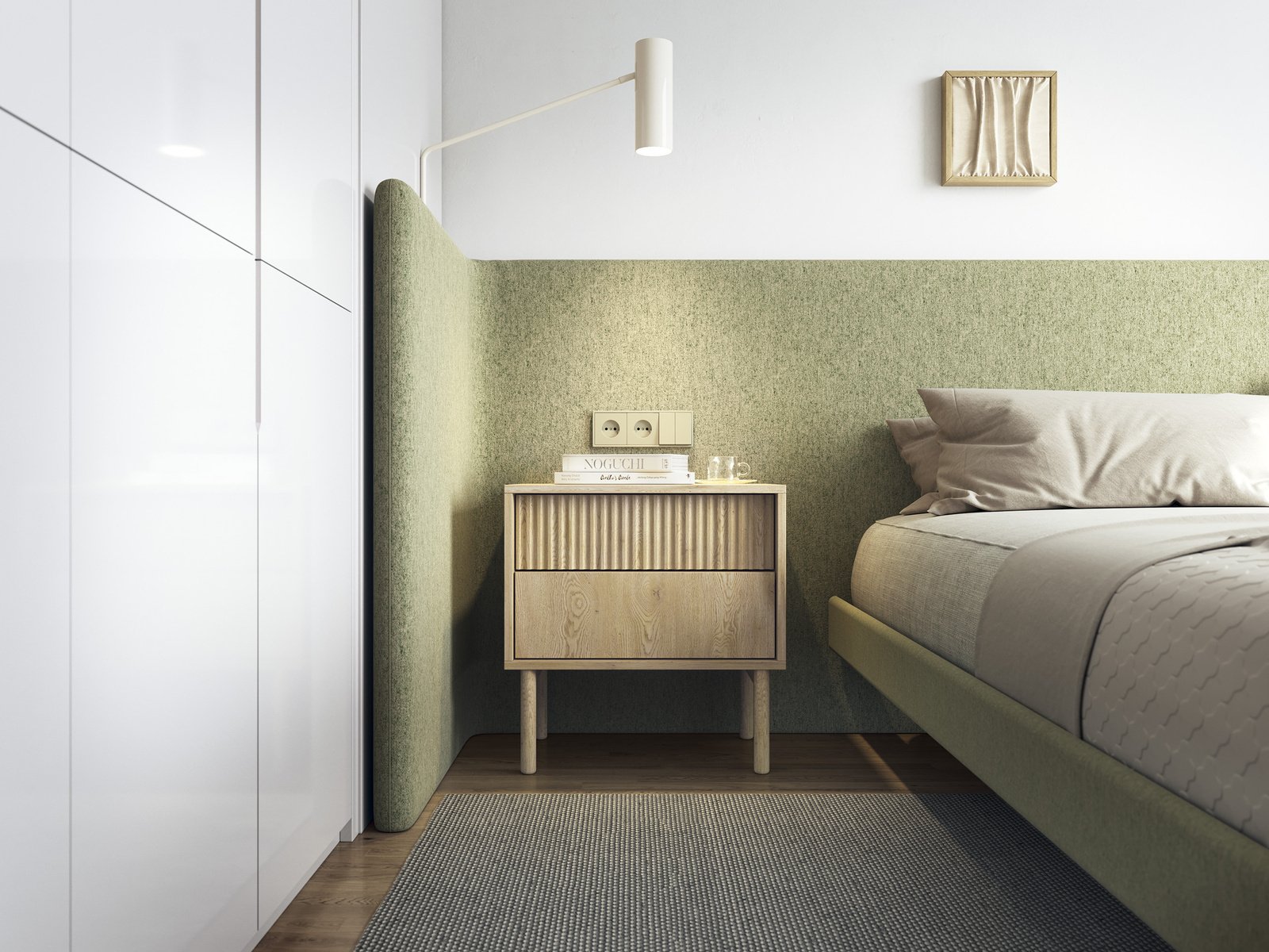 Ravio Stolik nocny TAVO dąb kremowy frezowany 54 cm, 2 szuflady push to open