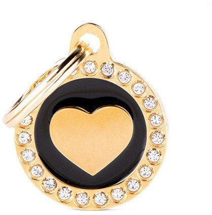 Zawieszka Adresówka Identyfikator z grawerem dla psa i kota kółko z sercem złote glam