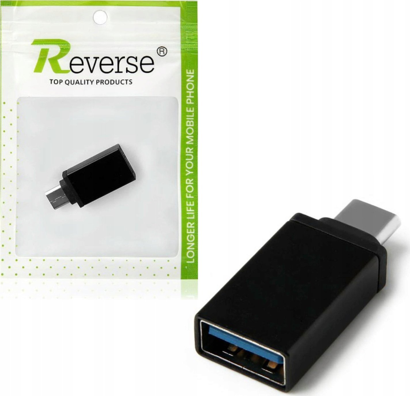 Revers Adapter Przejściówka z USB do USB Typu C REVERSE Złącze USB/Type C Czarny