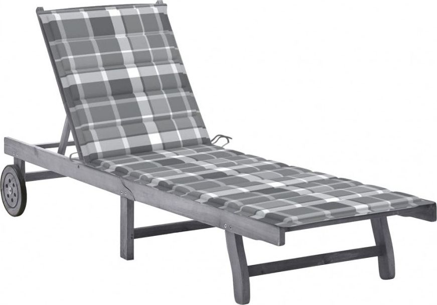 vidaXL Ogrodowy leżak z poduszką, szary, lite drewno akacjowe