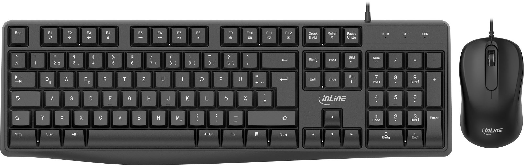 Klawiatura + mysz R-GO Tools InLine® Basic Desktop II Zestaw klawiatura-mysz USB-Kabel Standardowy układ DE