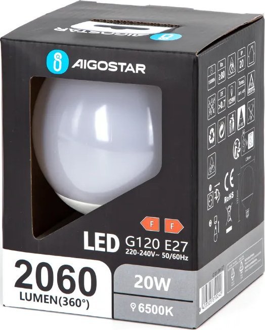 Aigostar Zarówka diodowa LED G120 E27 20W 6500k Zarówka diodowa LED G120 E27 20W 6500k