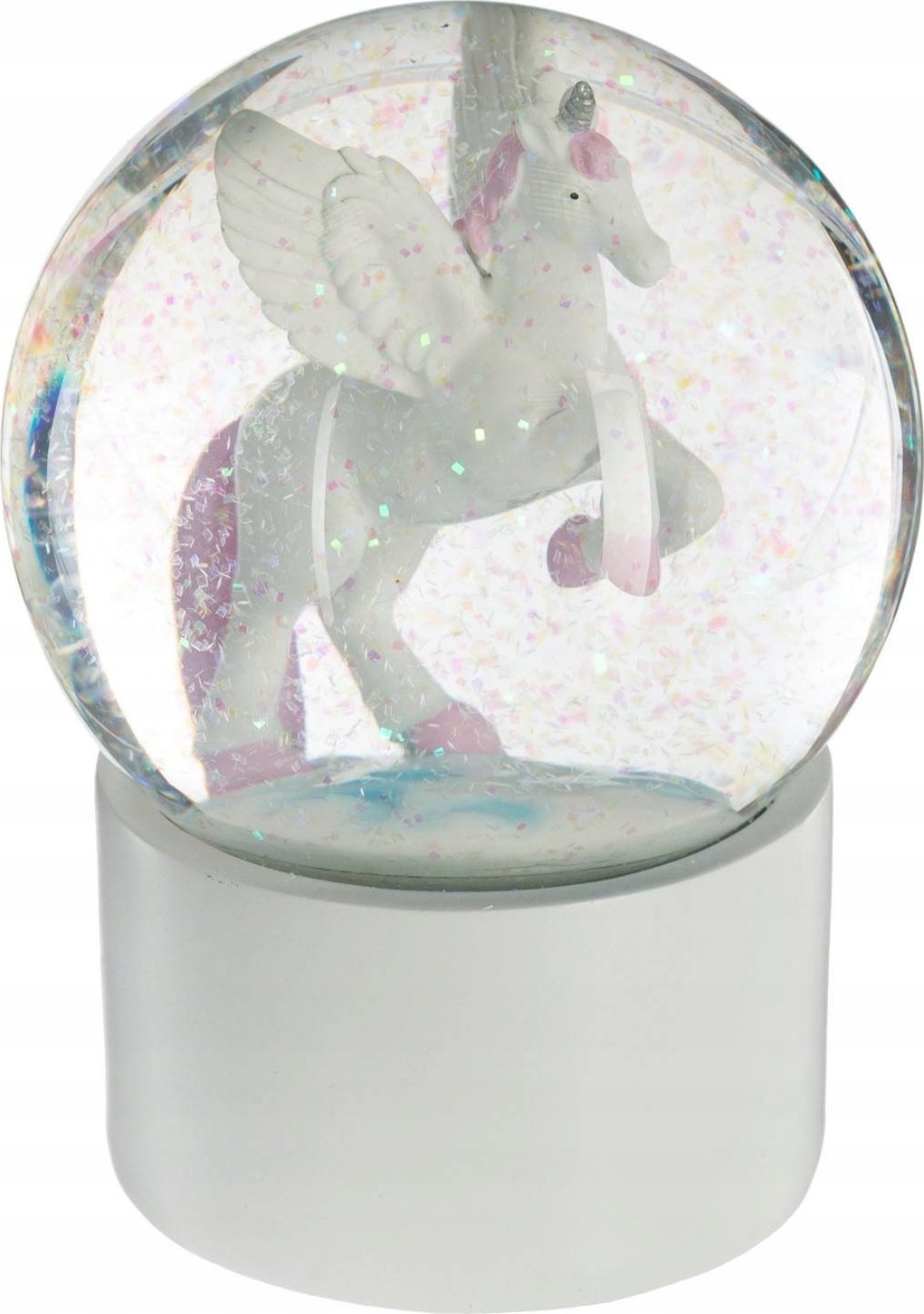 Atmosphera Kula śnieżna z brokatem, biały jednorożec, Ø 10 cm