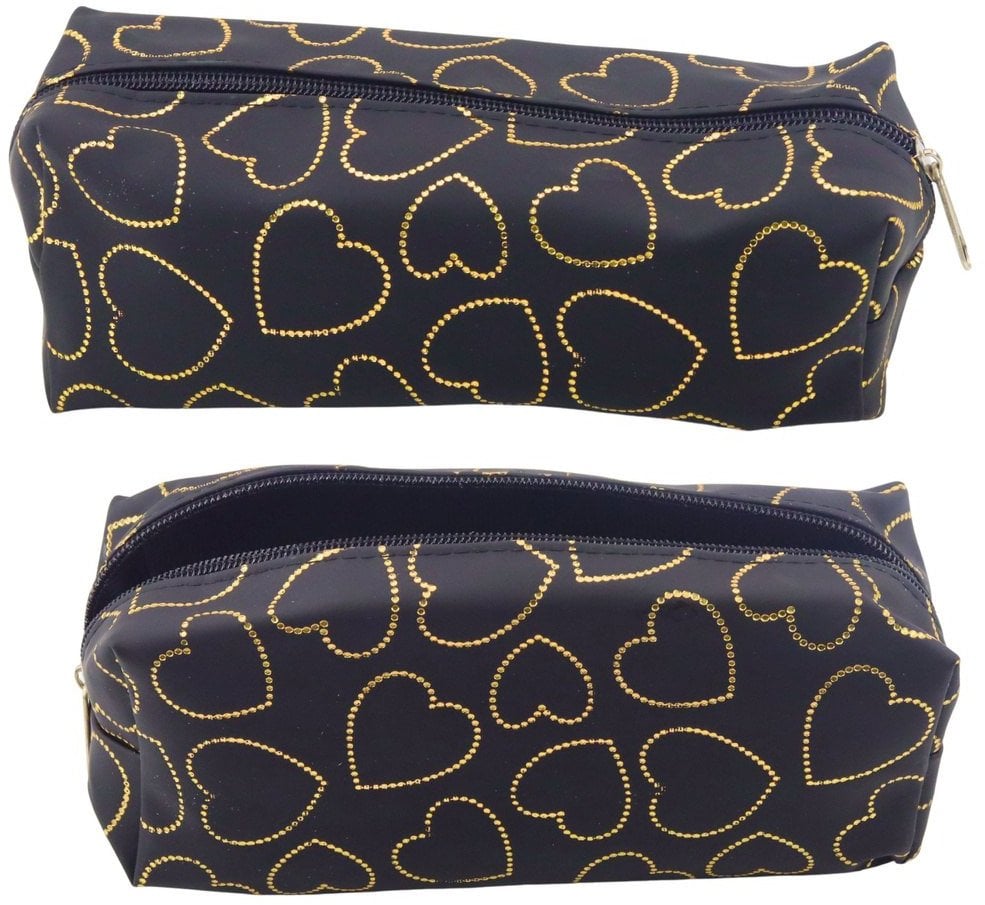 Piórnik Szkolny Biurowy Jednokomorowy Złote Serca Czarny 20x8 cm LEAN