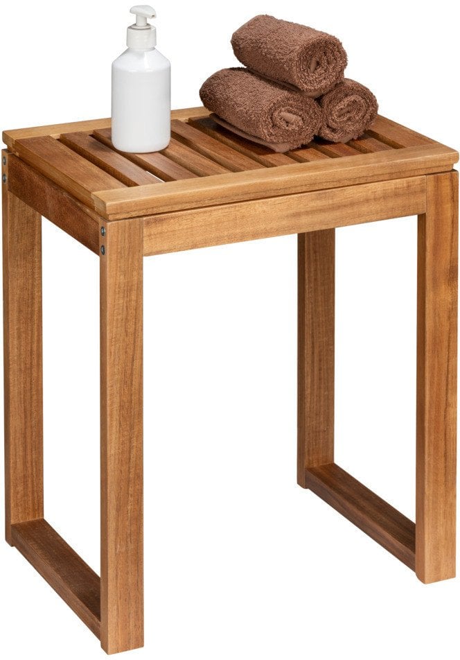 Drewniane siedzisko łazienkowe z koszem FONDI, wys. 52 cm