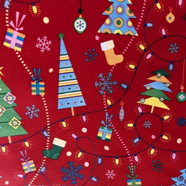 Papier świąteczny do pakowania czerwony choinki 70cmx2m 291m70