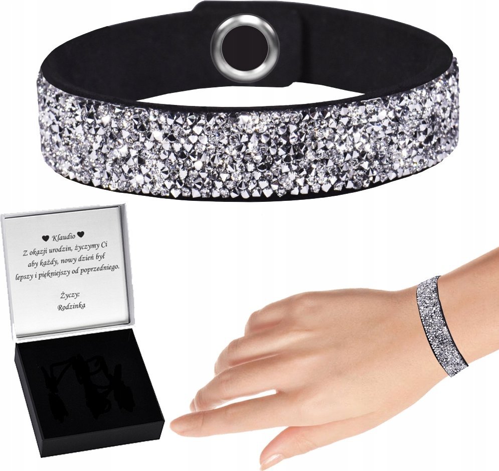 Radziszewska Jewellery Bransoletka Alcantara na Guzik Kryształy Prezent Biżuteria na Dzień Kobiet