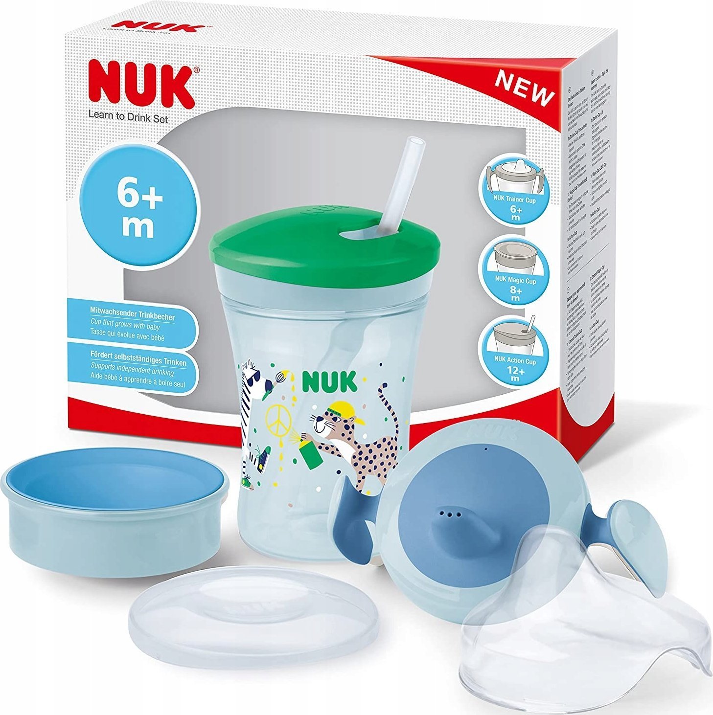 NUK NUK Trinklernset mit drei Trinkaufsätzen grün/blau