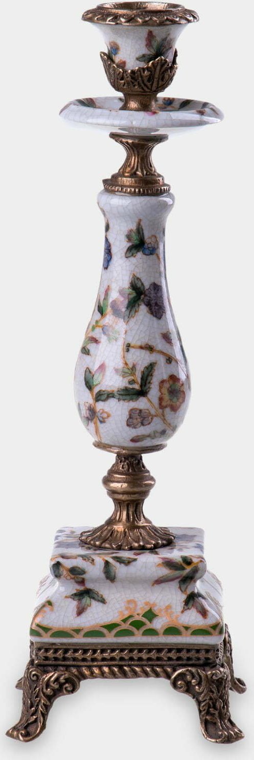 rzezbyzbrazu Porcelanowy Świecznik Pojedynczy z Kwiatami Biały