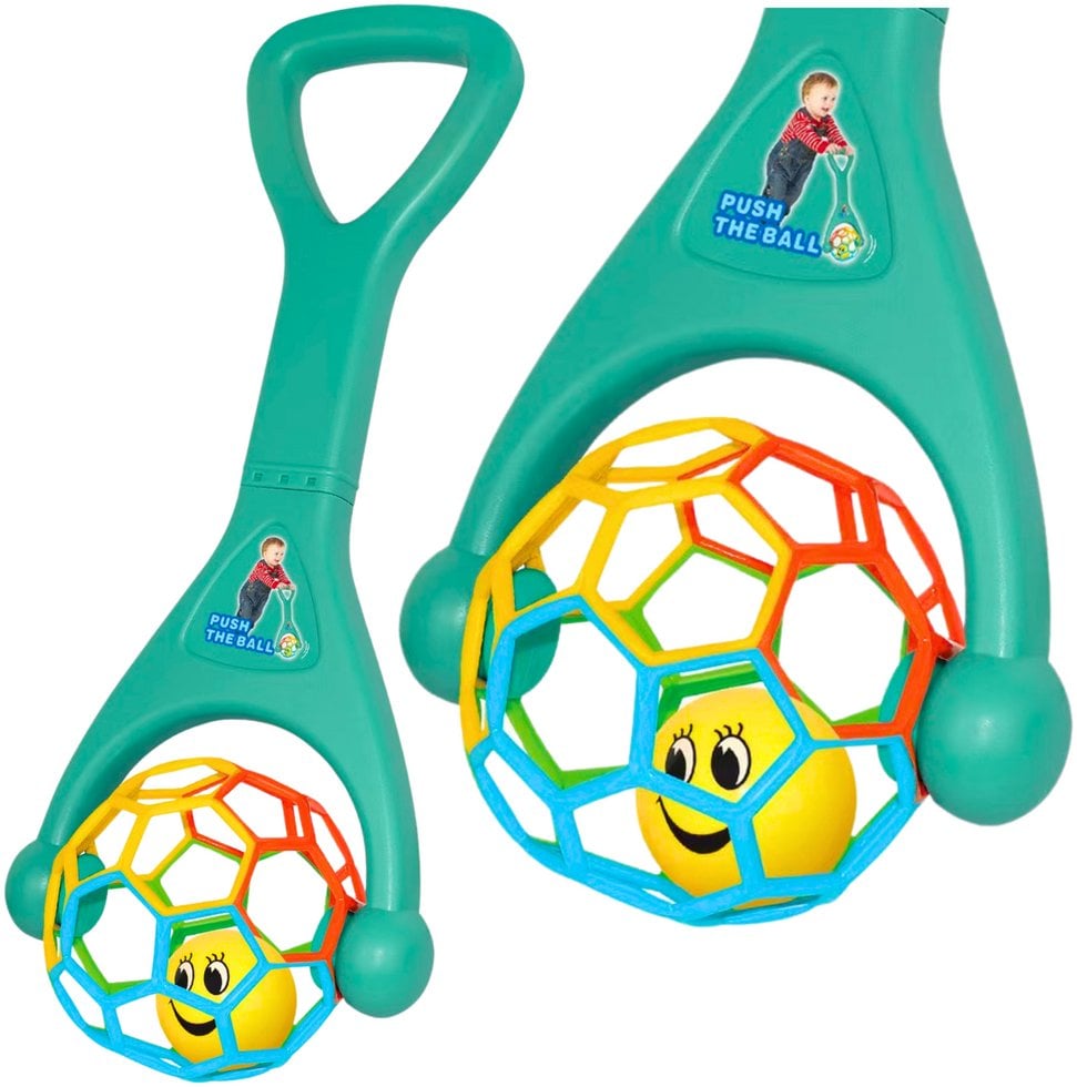 Pchacz Z Elastyczną Piłką Grzechocząca Kulka Turkusowa